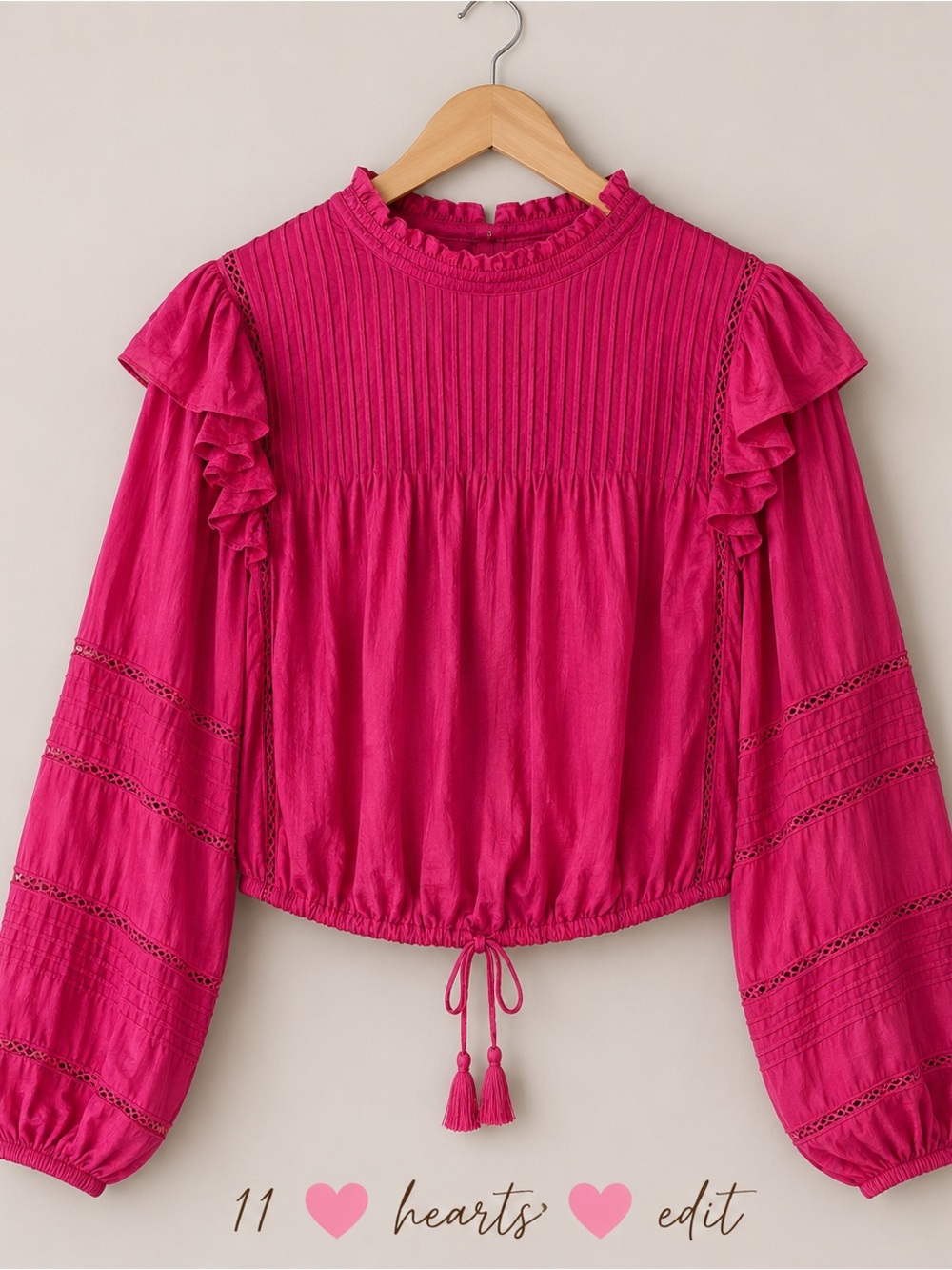 Allison New York Sara Blouse NWT Raspberry Pink Ruffle Pintuck Cotton Top Small
